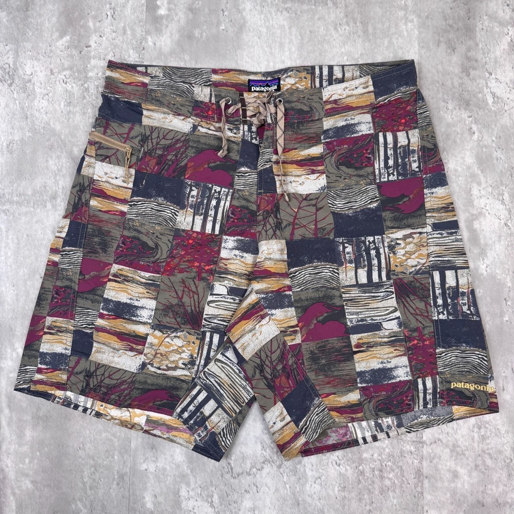 Patagonia Board Shorts Mens 34 Multicolor Patchwork Print Swim Trunks Beach